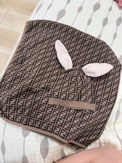 Fendi FF Monogram Baby Blanket and Hat Set