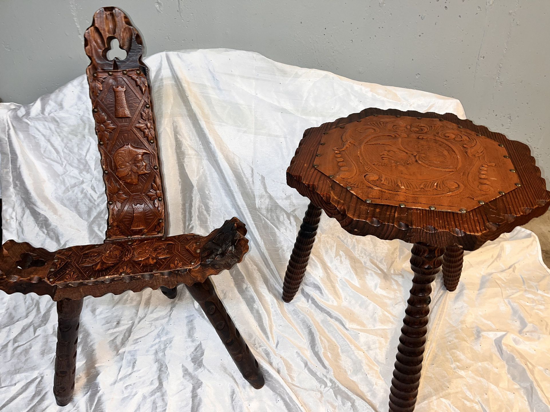 Antique Birthing Chair And Matching Table