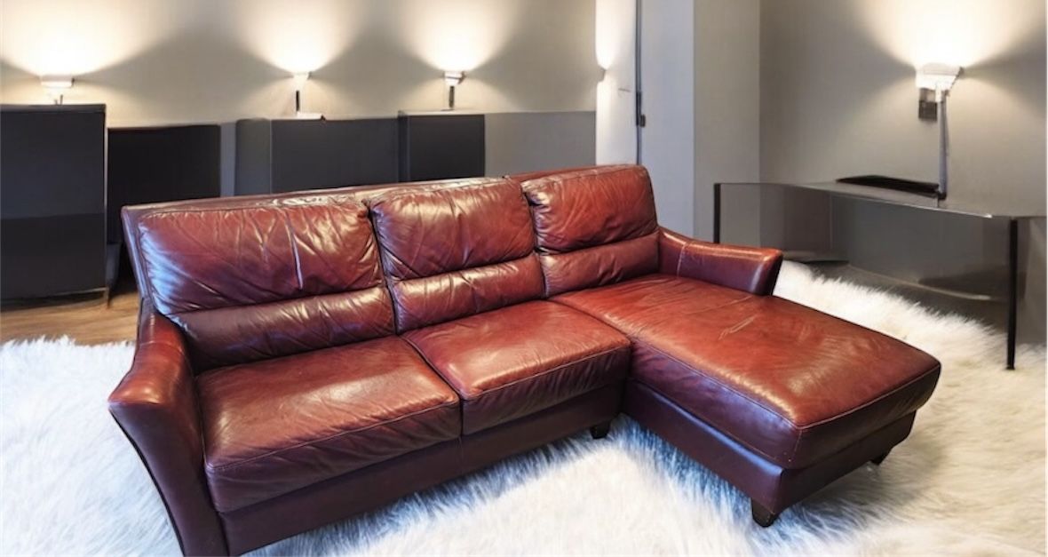 Free Delivery Genuine Red Leather Sectional Couch