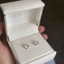 Sterling Silver Crislu 2 Carat Stud Earrings 