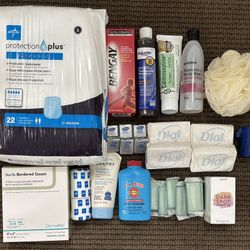 lot of home health care toiletries - lotion ointment shampoo