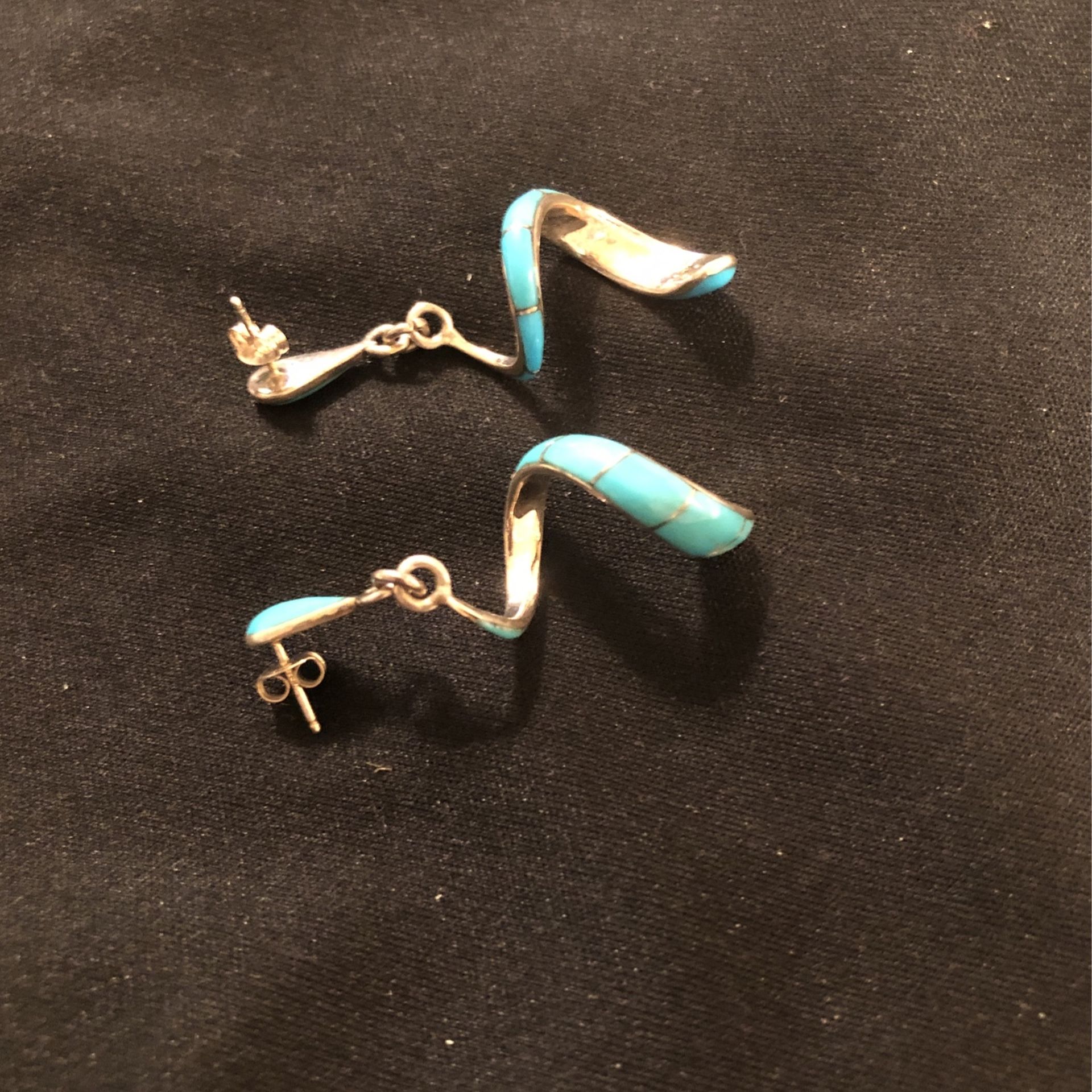 Turquoise Sterling Sliver Curl Earrings