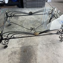 Glass Coffee Table With Metal Base & Gold Trim