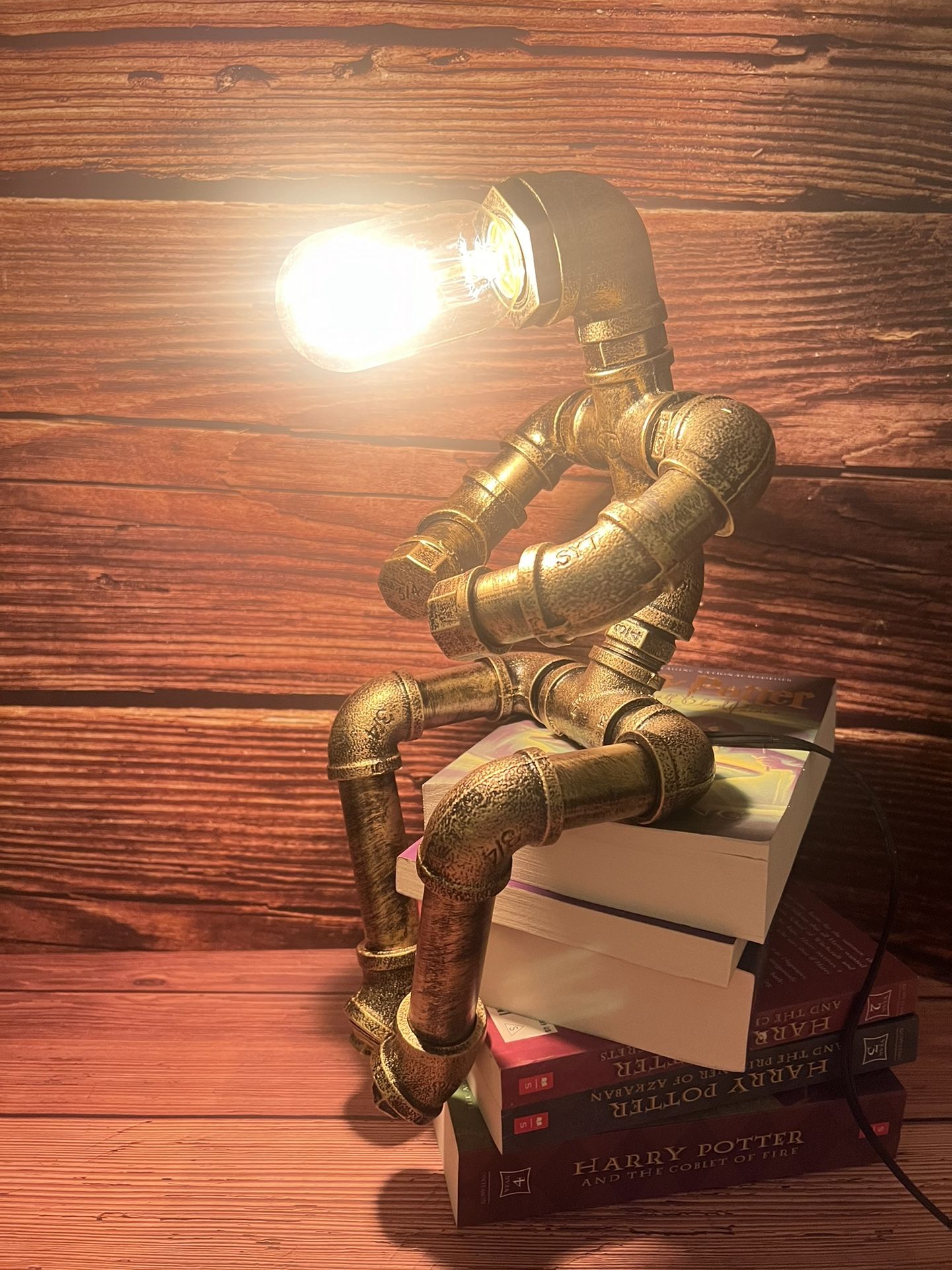 Stylish steampunk table lamp, steampunk lamp, steampunk light, creative robot style, light bulb inclued