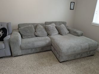 Grey Corduroy Sectional Sofa with Right-Facing Chaise