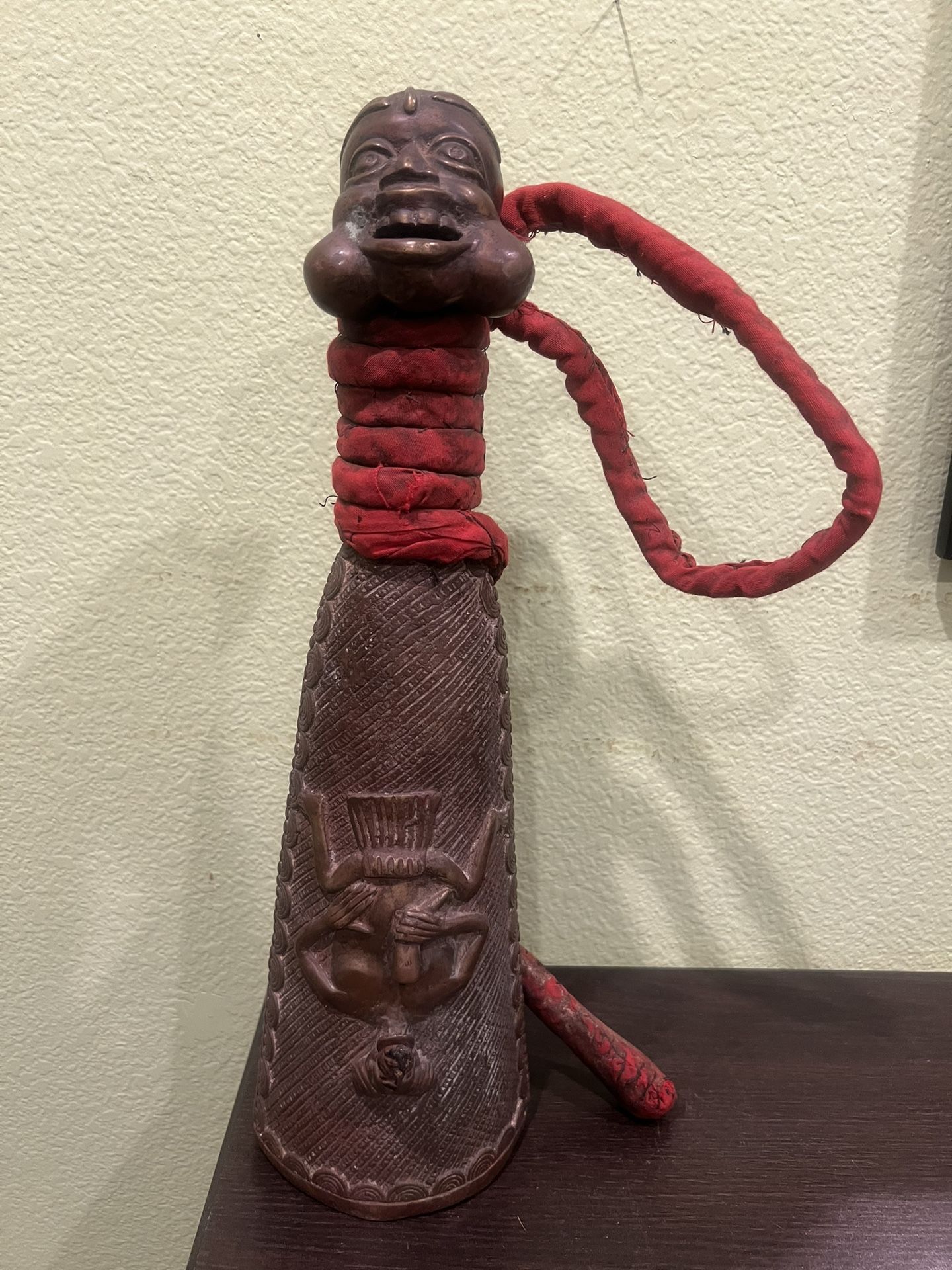 Antique Brass Bell African 18” X5”