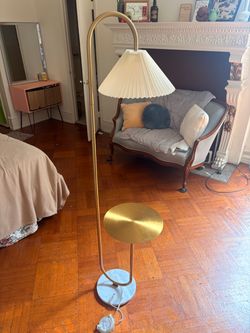 Gold Floor Lamp with Side Table and Marble Base