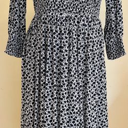 Ann Taylor Black and White Long Sleeve Midi Dress, Size 12