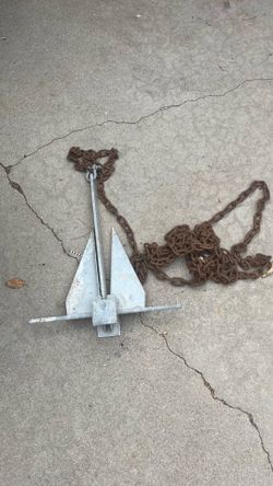 Large boat anchor with chain