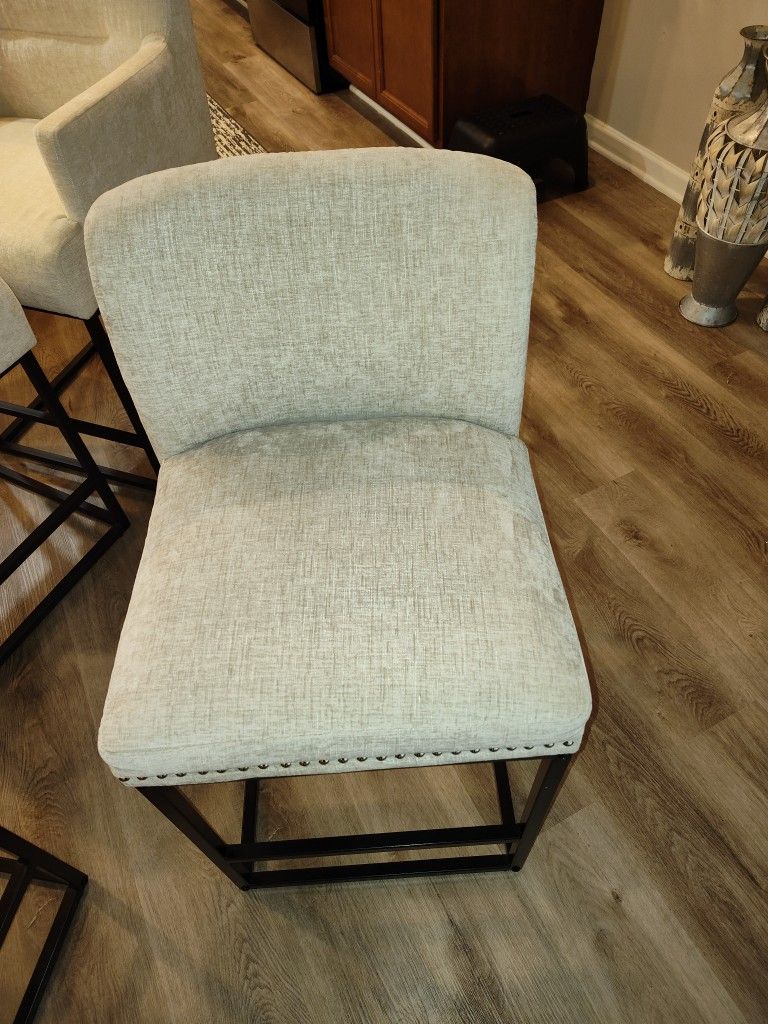 Gray Chenille Fabric Counterheight Chairs Set Of 2