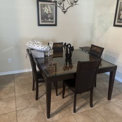 Modern Dark Wood Dining Table Set – Glass Top – 4 Chairs - $300 (OBO)
