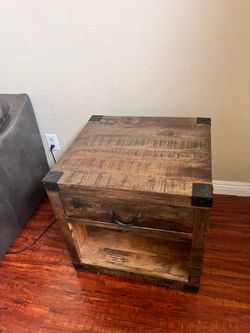 Rustic wood with dark metal accent side table