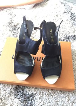 Bebe- satin black high heel sandals