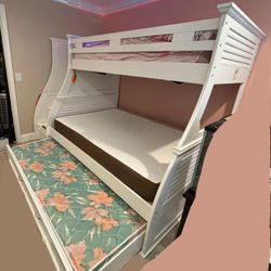 Bunk Bed Full Size, Top Bunk And Tundle Bed Twin Size, Mattresses Included Quality  Wood 