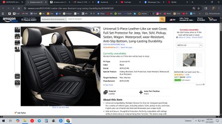 Universal PU Leather Car Seat Covers, Full Set, Black