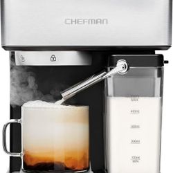 Chefman 6-in-1 Espresso Machine with Built-In Milk Frother, 15-BAR Pump, Digital Display, One-Touch Single or Double Shot for Cappuccinos and Lattes, 