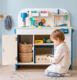 NEW Kid's Wooden Tool Bench 28.3" Tall STEM Learning & Creative Play with Storage & Accessories