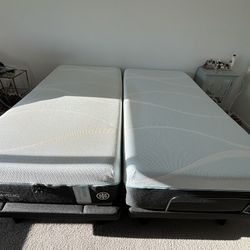 TWO Tempur-Pedic Pro Breeze Medium Hybrid twin XL Mattresses & Adjustable Frame 