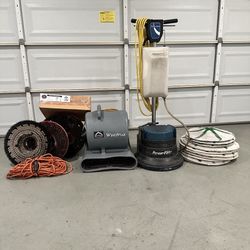 Scrubber set with mats, brushes and blower
