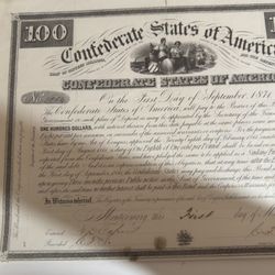 This is a Confederate States of America $100 bond issued in 1861.