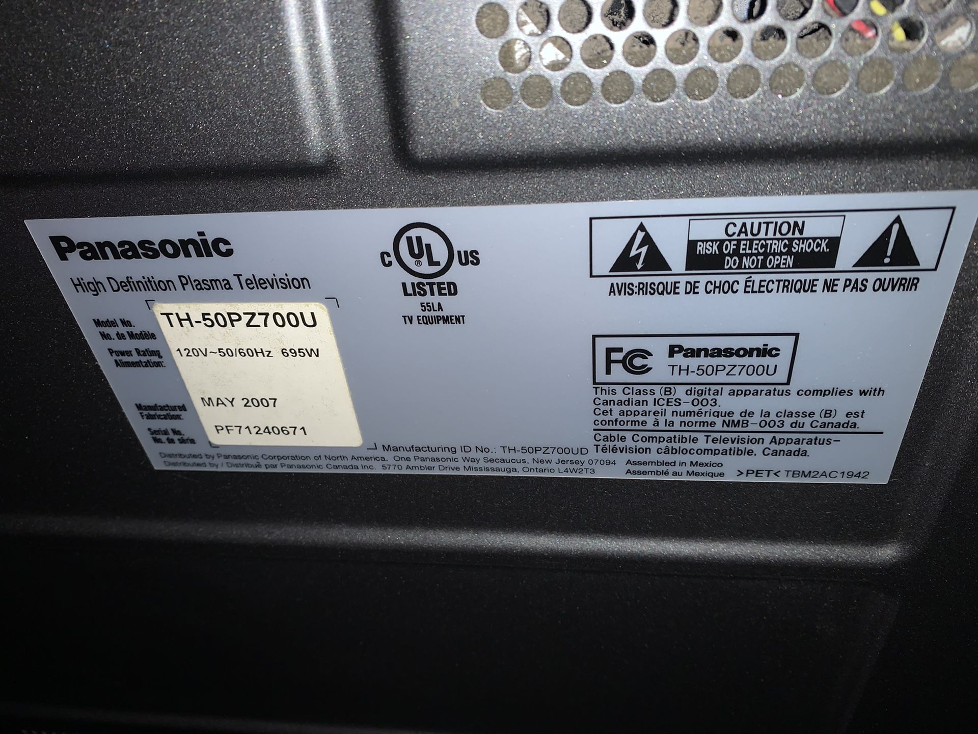 Panasonic plasma TV with remote