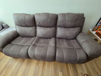 Gray Microfiber 3-Seat Recliner Sofa