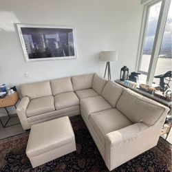 Ethan Allen sectional with matching ottoman & 2 matching swivel chairs