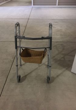 Deluxe Two Button Folding Walker with basket