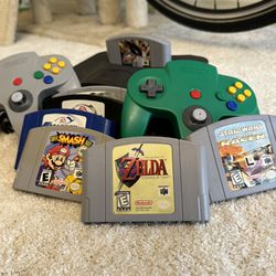 Nintendo 64 bundle Zelda, Super Smash Bros, Star Wars, Green controller, 7 games