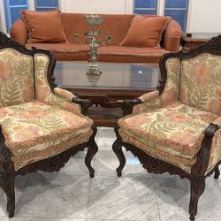 Pair Of Floral Armchairs Louis Xv Style 