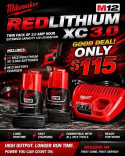 MILWAUKEE M12 REDLITHIUM XC 3.0Ah Battery Kit