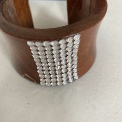 Wooden Bangle Bracelet With Silver Stone. New , With Details
