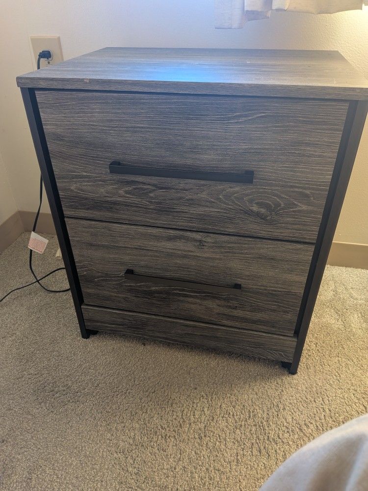 Ashley Queen Size bedframe w/two drawer + 2 drawer nightstand & boxspring/mattress support $225