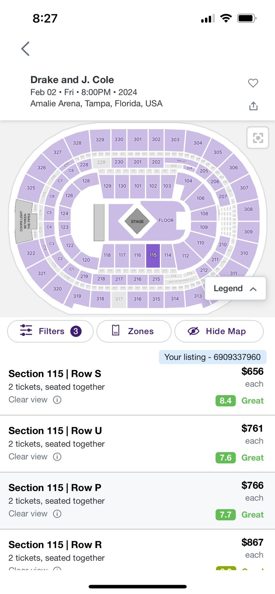 Drake concert-Tampa- 2 Tickets, Section 115