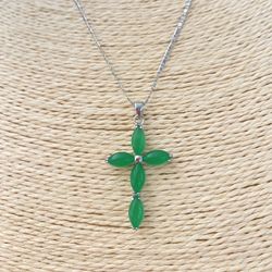 Green Jade Pendant Necklaces Unisex Boho Green Jade Cross Necklaces Jade Necklaces 