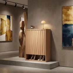 Modern Fluted Wood Shoe Storage Cabinet