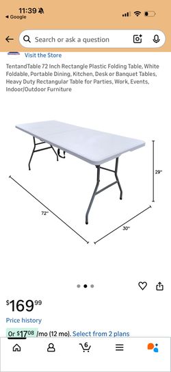 Rectangle White Folding table 72x30x29