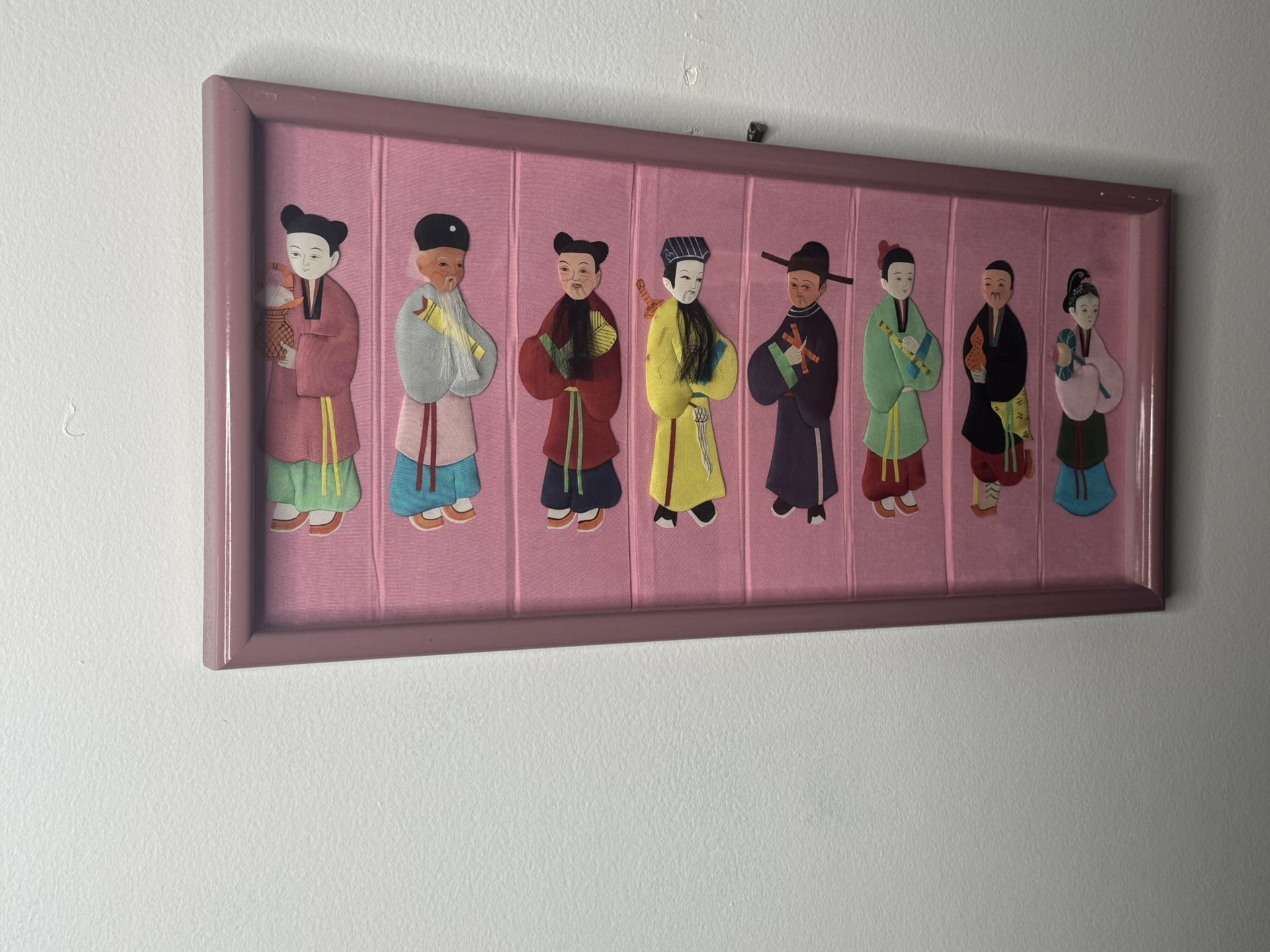 8 Immortals Chinese Paper/silk Doll Art Vintage Antique Pink Frame