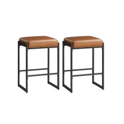 Memorial Day Sale🔥 New Bar Stools Set of 2, Counter Height  Synthetic Leather Mid-Century Modern Counter Stools, Caramel Brown