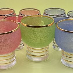 VTG set of Anchor Hocking sugar frosted drinking glasses and shot glasses. 