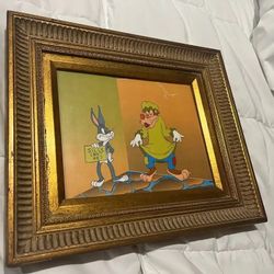 Framed Cartoon Art (Warner Bros) size approx H12.5”W14.3/4”