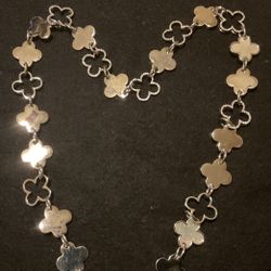 Silver Stainless Steel 4 Leaf Clover Mother Pearl And Sparkly Cubic Zirconia Necklace,by Ann Taylor…up To 30” Long