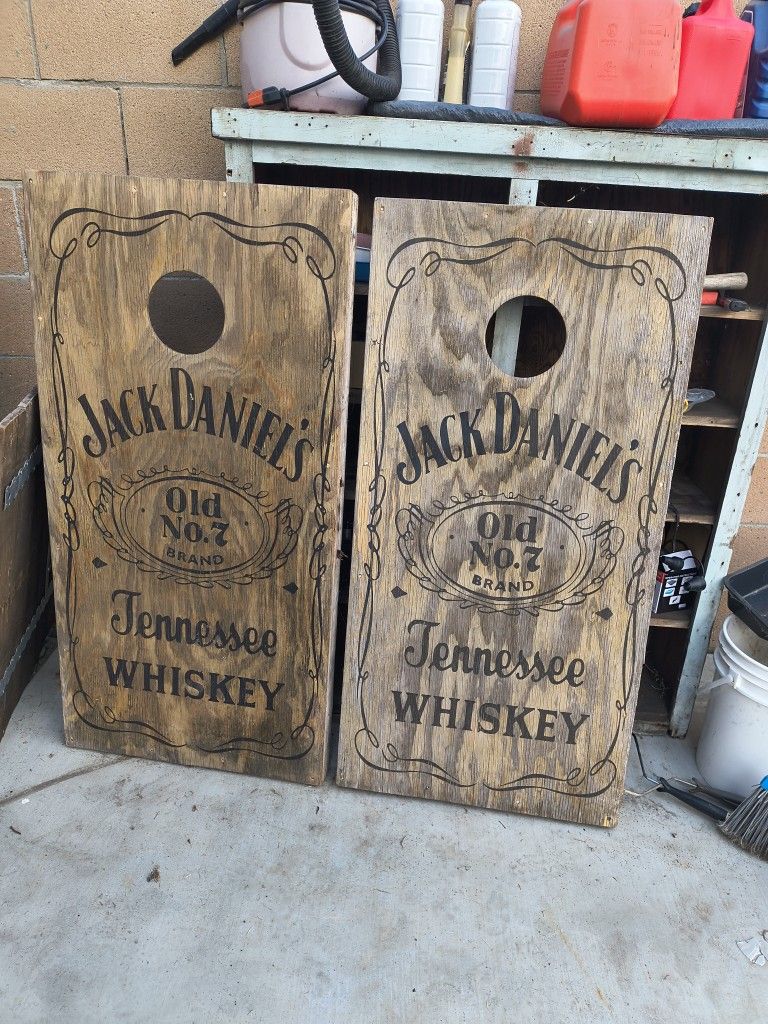 Jack Daniel's Whiskey Corn Hole Game Boards Weathered Wood