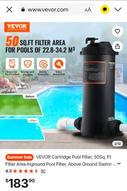 VEVOR Cartridge Pool Filter, 50Sq. Ft Filter Area Inground Pool Filter, Above Ground Swimming Pool Filtration Filter System with Upgrade Filter
