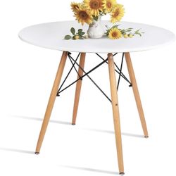 New Elepbear 31.5 Inch Round Dining Table for 4 People Kitchen Home Modern Leisure Wood Legs Table White