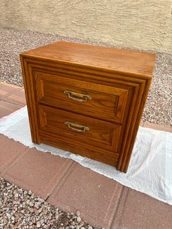 Vintage Broyhill Oak Nightstand, 2-Drawer, Made in USA