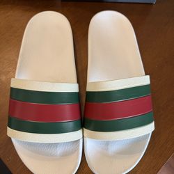 Gucci Men's Pursuit '72 White Rubber Pool Slides Green/Red, Size US 10 Wide (G 10)
