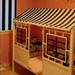 White and black twin house bed frame