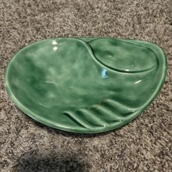 Vintage Antique Mid Century Modern Ceramic Green Ashtray 9.5” X 7”