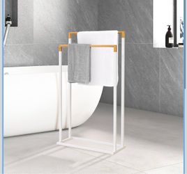 ikloo 33 Inch 2-Tier White Metal Freestanding Bathroom Towel Rack Stand